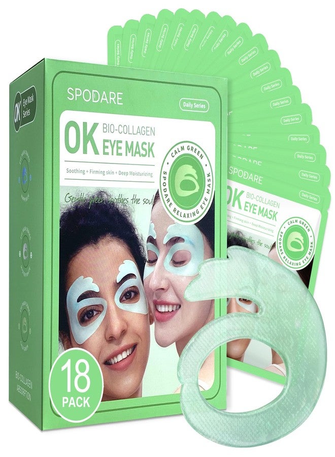 SPODARE OK Shape Eye Masks, 360° Fit Under Eye Patches with Collagen and Lavender Flower Extract, Firming Eye Masks for Puffy Eyes, Wrinkles, Self Care Gifts for Women - 18 Pairs, Calm Green - Image 1